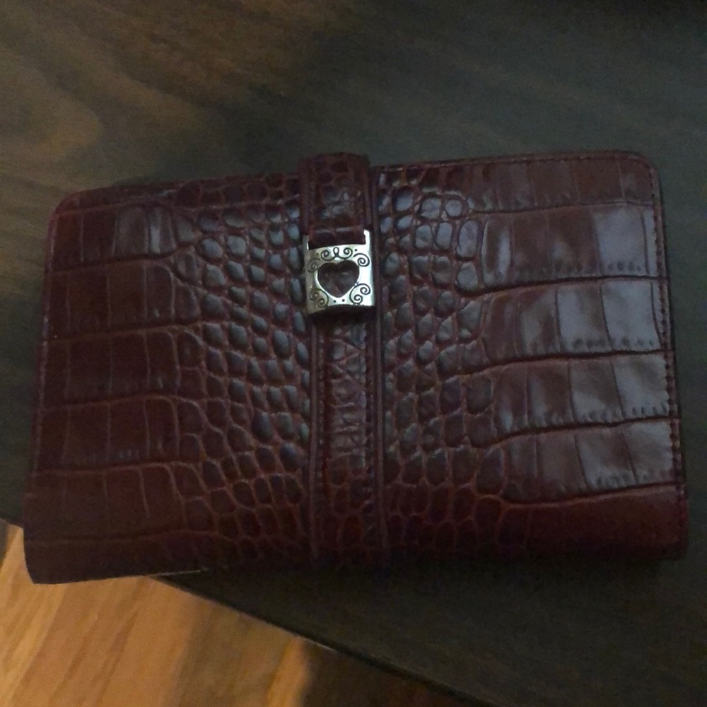 Brighton Croc-Embossed Heart Lock Wallet in Deep Burgundy